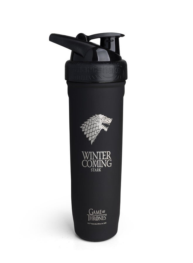 سمارت شيك زجاجة خلط سمارت شيك ريفورس المصنوعة من الفولاذ المقاوم للصدأ بتصميم مستوحى من مسلسل صراع العروش "الشتاء قادم" (900 مل / 30 أونصة) | زجاجة خلط رياضية خفيفة الوزن بغطاء ناعم | مانعة للتسرب، خالية من مادة BPA وDEHP - Image 1